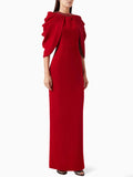 Women'S Formal Dinner Party Evening Gowns Elegant Red Diamond Shawl Sleeve Design Long Slim Fit Dress
