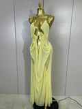 Elegant Luxury Chain Sexy Mesh See Through Halter Low-Neck Backless Sleeveless Long Dress Women Club Party Prom  Holiday Dresses