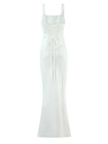 Sexy Satin Evening Long Dresses for Women Square Collar Sleeveless High Waist Folds Slimming Bodycon Dress Female