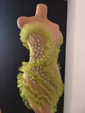 Sparkly Green Diamonds Sexy Mesh Asymmetric Bodycon Mini Dress Celebrate Eveing Birthday Party Nightclub Red Carpet Stage Wear