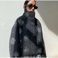 Solid Spliced Diamonds Loose Jackets for Women Stand Neck Long Sleeve Patchwork Pockets Coat Female New