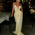 Elegant Luxury Chain Sexy Mesh See Through Halter Low-Neck Backless Sleeveless Long Dress Women Club Party Prom  Holiday Dresses
