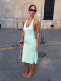 Women Mint Green Halter Bodycon Mini Dress Chic Sleeveless V Neck Backless Party Summer Beach Vacation Cocktail Evening Outfit