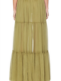 Romantic Boho Two Piece for Women V Neck Lace Spliced Crop Top Sheer Ruffle Hem Drawstring Waist Outfit for Vacation Beach