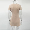 Summer New Knitted Mini Dress Female Elegant V Neck Buttons Short Sleeve Dress High Elasticity Casual Women's Dress
