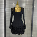 Black Red Color Women Long Sleeve Sexy O-Neck Bodycon Mini Bandage Dress Florals Celebrate Evening Party Nightclub Outfit