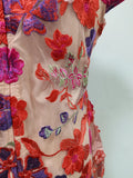 Colorblock Patchwork Flower Embroidery Dresses for Women O Neck Short Sleeve High Waist Bodycon Applique Style Dress Female