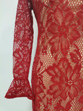 Solid Slimming Spliced Lace Fashion Dresses for Women Round Neck Long Sleeves Patchwork Hollow Out Dress Female New