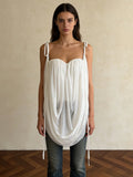 Solid Spliced Folds Corset Dress For Women Spaghetti Strap Sleeveless Temperament Top Female Fashion Style Clothes New
