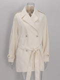 Women's Double Breasted Trench Coat Lapel Waist-Cinching Lace Up Mid Length Windbreaker Jacket Autumn Casual Street Coat