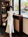 Olivegirl 2026 Embroidered Jacquard Lace Splicing Long Dress Cheongsam Chinese Improved Qipao Summer High End Women's Clothing