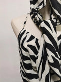 Sexy Backless Long Dress with Kerchief for Women Halter Sleeveless High Waist Split Striped Design Dresses Female