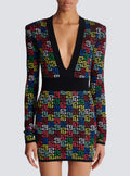 Women's Colorful Printed Jacquard Glam Deep V Mini Dress Fashion Hot Socialite Party Evening Performance Gown Robes Bal De Promo