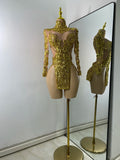 Sparkly Sequins  Gold Silver Mini Dress Women Sexy Split Nightclub Party Performance Dresses Birthday Celerbity Stage Outfit