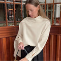 French Elegant Solid Blouse for Women Irregular Neck Patchwork Ribbon Long Sleeve Minimalist Shirt Female Spring