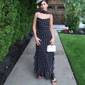 Elegant Polka Dot Long Dress Summer Scarf Ribbon Ruffle Halter Pleated Dress Luxury Sleeveless Women's Evening Dresses