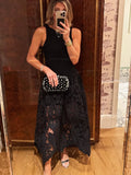 Black Backless Spliced Zipper Dress for Women O Neck Sleeveless Slim Spliced Hollow Out Party Dresses Female Style