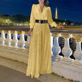 Splice Sequins Maxi Dresses For Women Fashion Folds Loose V Neck Elegant Dress Femme Party Evening Dresses Luxury