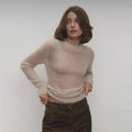 Mohair Round Neck Pullover Sweater For Women 2025 Spring Summer New Knitted Bottom Semi-sheer Knit Sweater Female Top