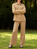Two Piece Set for Women Stand Collar Long Sleeve Patchwork Drawstring Jacket High Waist Straight Pant Suit Female