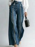 Women Denim Jeans High Waist Wide Leg Double Zipper Spliced Split Hem Vintage Streetwear Chic Autumn 2026 New