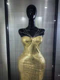 Gold Silver Shining Sequins Women Sexy Strap V-Neck Bodycon Long Dress Celebrity Red Carpet Evening Party Clothing