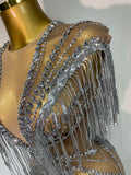 Luxury Sparkly Diamonds Tassels Sexy Mesh See Through Dress Women Evening Birthday Party Nightclub Bar Singer Stage Costumes