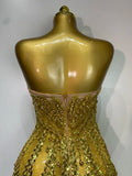 Luxury Gold Sparkly Sequins Diamonds Mini Dress Birthday Dress Women Sexy Performance Costume Singer Stage Nightclub Outfit