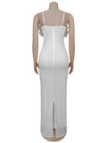 Sexy 3D Boutonniere Dress Women Stripes Hollow Sleeveless Lace Backless Stretch Skinny Party Fashion Activity Bodycon