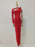 Solid Slimming Spliced Appliques Dresses for Women Slash Neck Long Sleeve High Waist Sexy Dress Female New