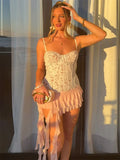 One Shoulder Spaghetti Strap Corset Bustier Camisole Top Women Lace Sleeveless Backless Sexy Y2K Party Club Summer Cami