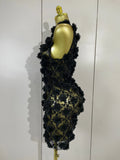 WomenBlack Pearl Flower Mesh Sexy See Through Mini Dress Evening Party Club Birthday Dress Nightclub Photoshoot Stage Costumes