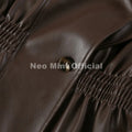 Autumn 2026 Chocolate Brown Elastic Cinched Waist Faux Leather Peplum Jacket Women PU Leather Blazer Trench Coat Female
