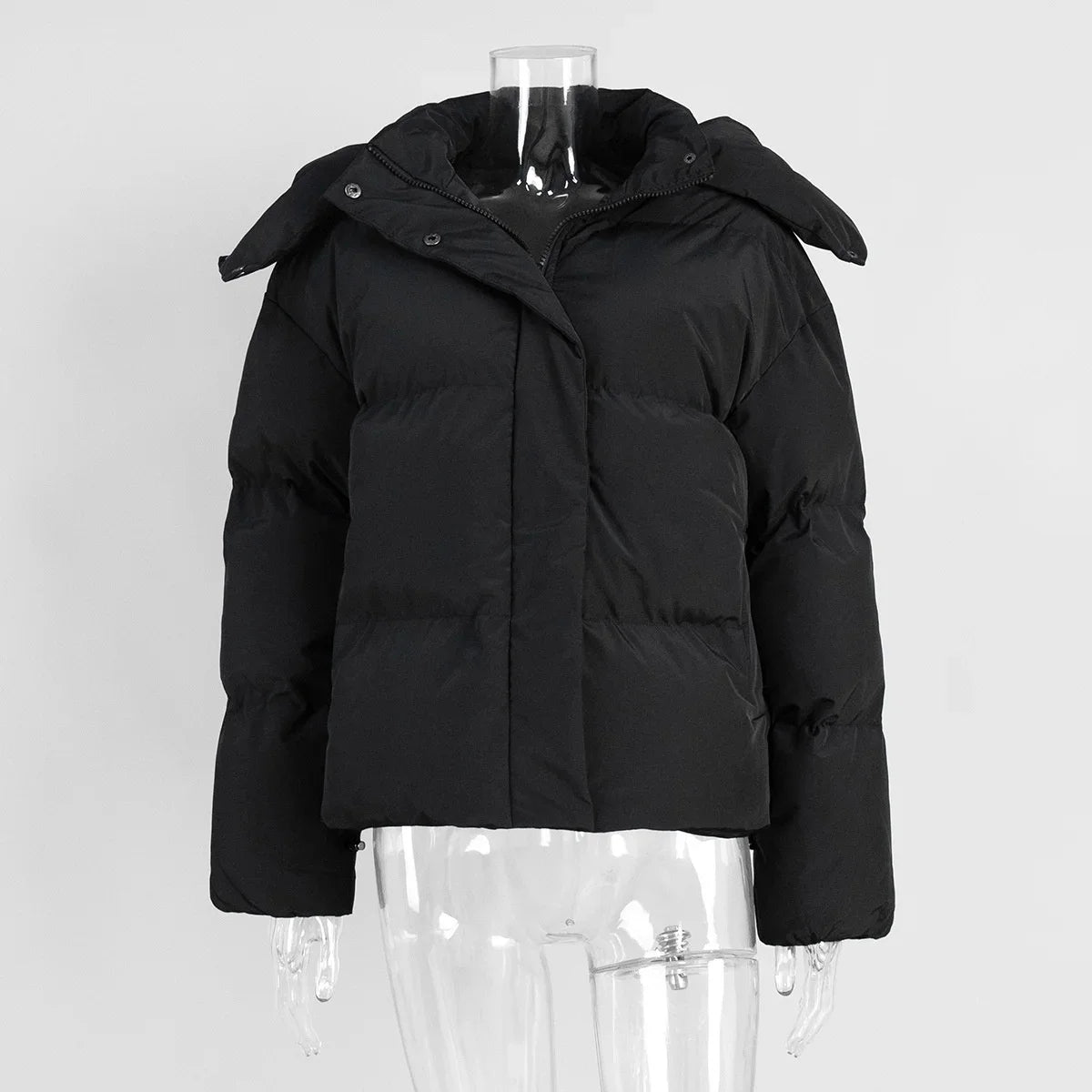 Women Short Hooded Quilted Jacket Oversized Zip Up Full Sleeve Padded Coat Winter Casual Street New Hot Chic Y2k Outerwear 2026
