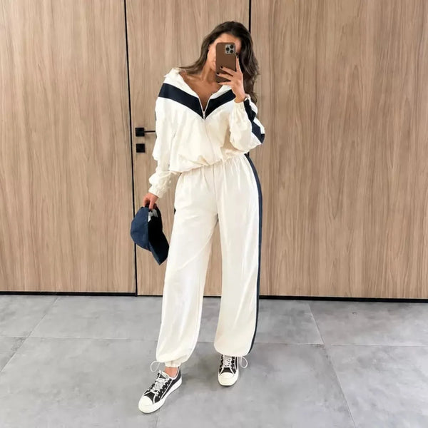 Color Block Zip Up Two Piece Set Women Long Sleeve Stand Collar Cropped Jacket High Waist Shorts 2026 Spring Summer Casual Suit