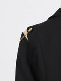 Chic Spliced Metal Pin Slimming Blazer for Women Notched Collar Long Sleeve Patchwork Mesh Hollow Out Fashion Jacket Female