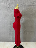 High Quality Red Bodycon Dress with Crystal Bow Cutout and Puff Sleeves Versatile for Celebrations and Gatherings