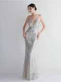Women Strap Party Maxi Dress Sexy V Neck Evening Dress Celebrity Purple Sequin Dress Long Prom Formal Occasion  Dress