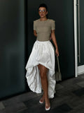 Irregular Flower Buds Skirt Women Spring Summer Street Fashion Pure Cotton Midi Skirt Without Belt Female Commuting Skirt