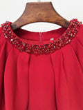 Women'S Formal Dinner Party Evening Gowns Elegant Red Diamond Shawl Sleeve Design Long Slim Fit Dress