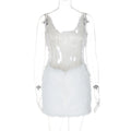 Solid Furry Dress Women Sexy Square Collar Sleeveless Zipper Backless Autumn Trend Elegant Street Party Mini Bodycon