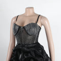Sexy Rhinestone Bodycon Ruched Puff Suspenders Dresses Women Sheer Mesh Birthday Party Night Clubwear Summer Dresses Robes