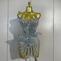 Women Sexy Strapless Mesh See Through Eveing Birthday Party Nightclub Stage Wear Sparkly Butterfly Rhinestone Sequins Mini Dres