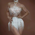 Glamorous Tassel Mesh Birthday Party Dress Stage Performance Costume Dance Waist Splicing Hip Wrap Skirt Outfit Vestidos De Gala