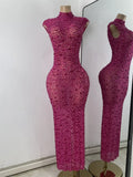 Luxury Crystal Diamonds Long Party Dress Sexy Mesh Sleeveless See Through Evening Prom Birthday Women's Clothing Singer Wear
