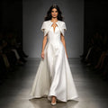 Retro Solid Color Satin Fake Two Piece Shawl Long Dress 2026 New Women'S High Waisted Dress Elegant Dinner Gown