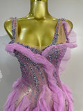 Women Sparkly Rhinestones Evening Prom Birthday Party Photoshoot Nightclub Stage Wear Sexy Mesh Ruffled See-Through Mini Dress