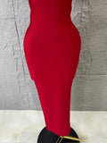 High Quality Red Bodycon Dress with Crystal Bow Cutout and Puff Sleeves Versatile for Celebrations and Gatherings