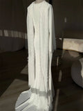 Asymmetric Cape Lace Trimmed Mermaid Maxi Dress High Neck Long Sleeve Civil Wedding Sleek Crepe Formal Evening Gown 2026