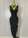 Elegant Slimming Black Pin Wrap Sleeveless Long Dress Women  Fashion Celebrity Evening Party Luxury Birthday Outfit